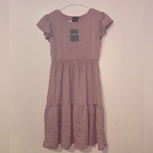 NWT Olivia Rae Pink and White striped Dress with Flares- Neck short Size SMALL